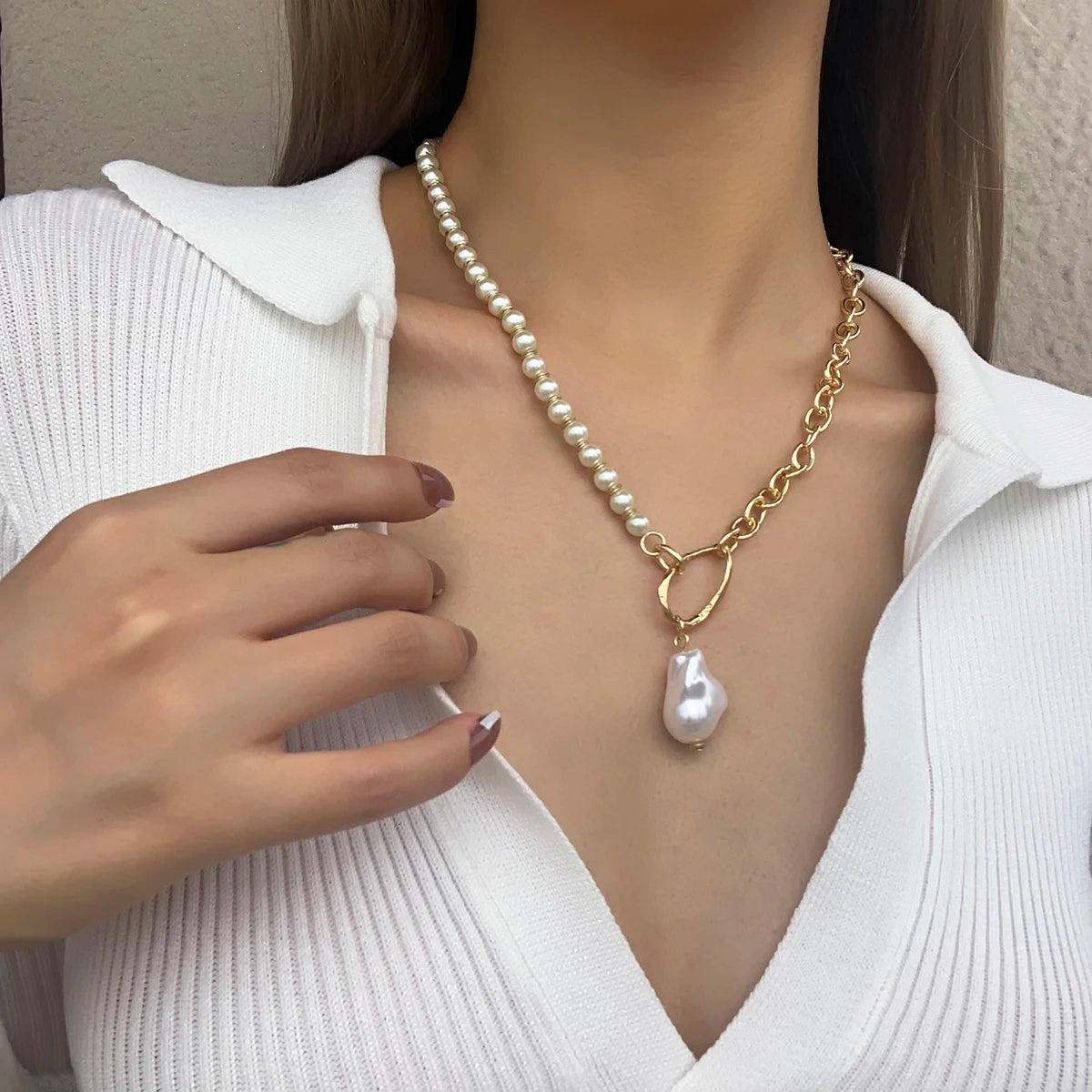 Flashbuy Bohemia Gold Color Metal Chain Pendant Necklace for Women Creative Geometric Statement Fashion Jewelry