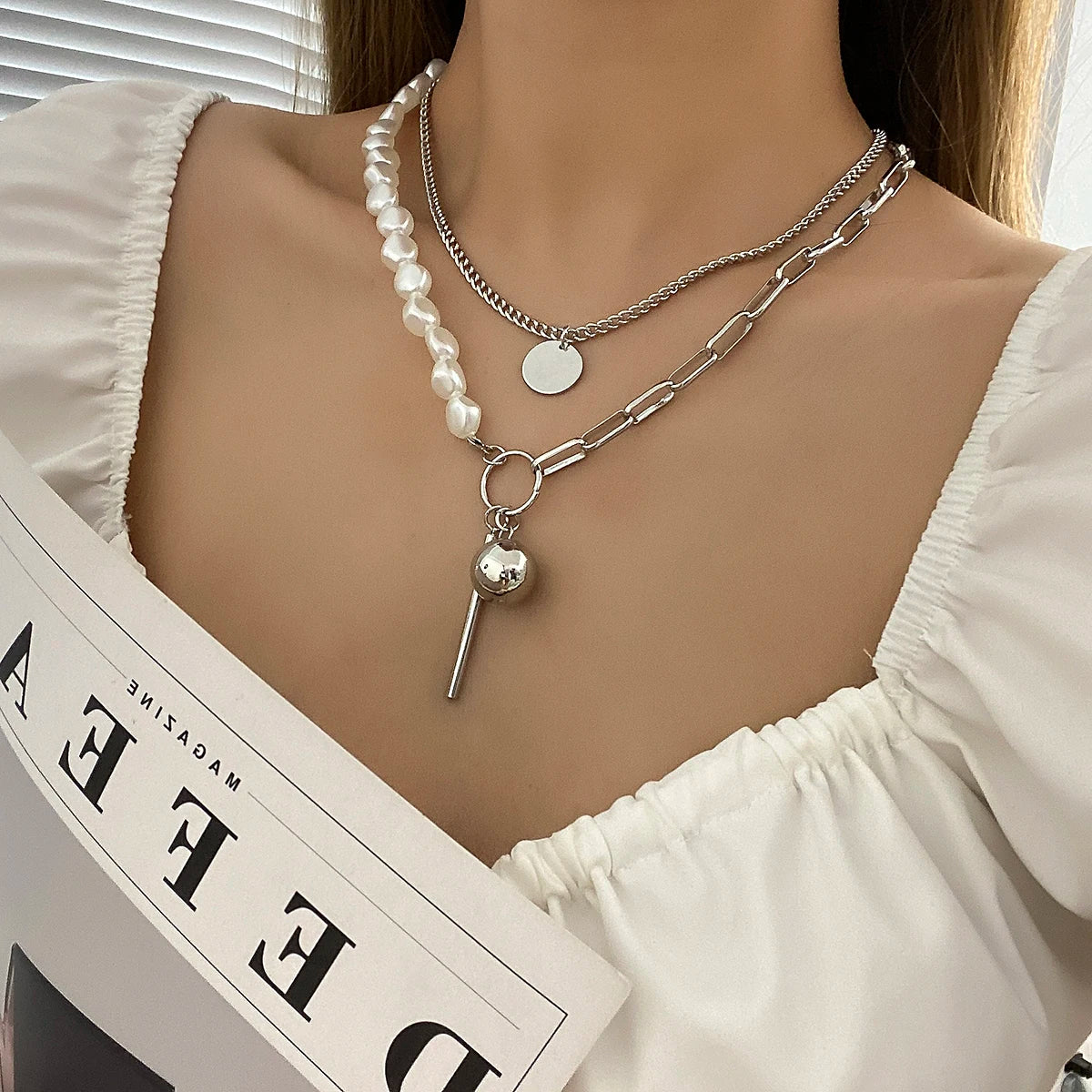 Flashbuy Bohemia Gold Color Metal Chain Pendant Necklace for Women Creative Geometric Statement Fashion Jewelry