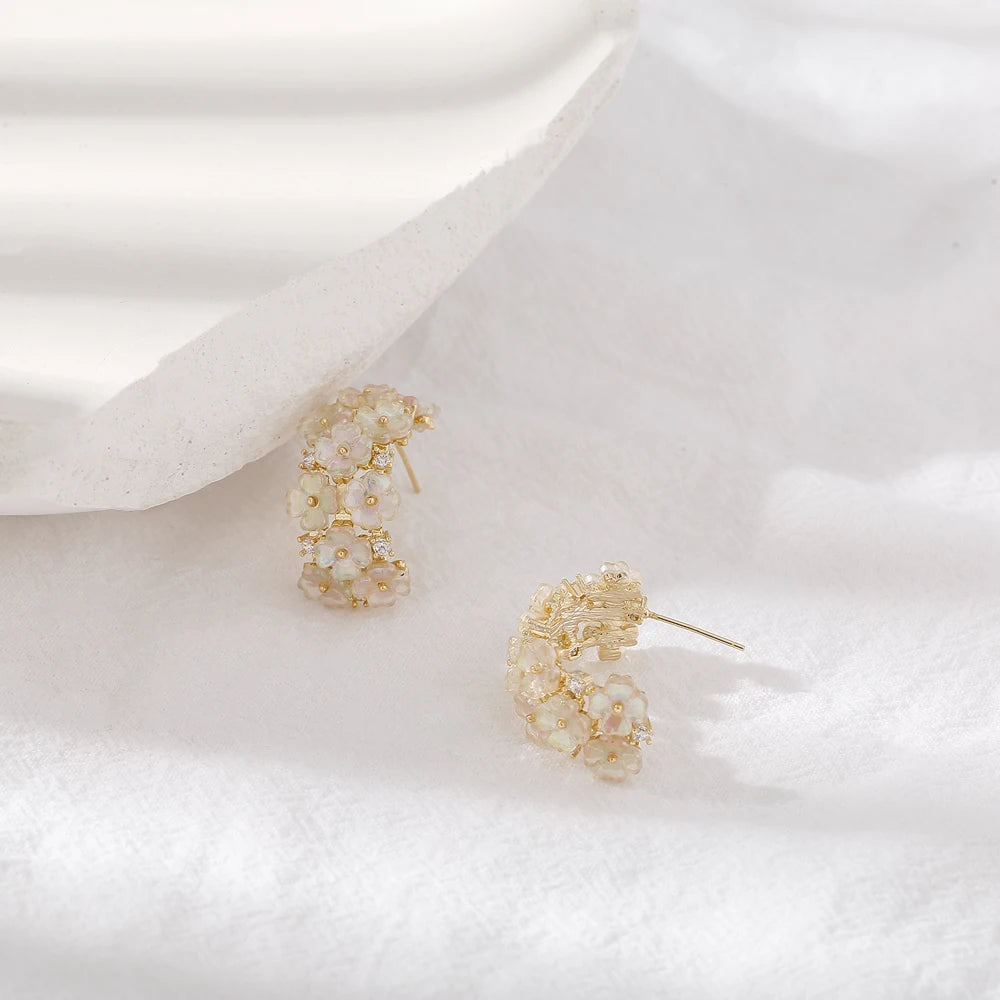Yhpup Cute Natural Shell Flower Stud Earrings for Women Korean Geometric Small Earrings Copper Jewelry Boucle D'Oreille Femme