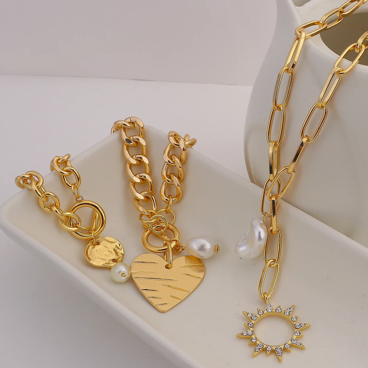Flashbuy Bohemia Gold Color Metal Chain Pendant Necklace for Women Creative Geometric Statement Fashion Jewelry