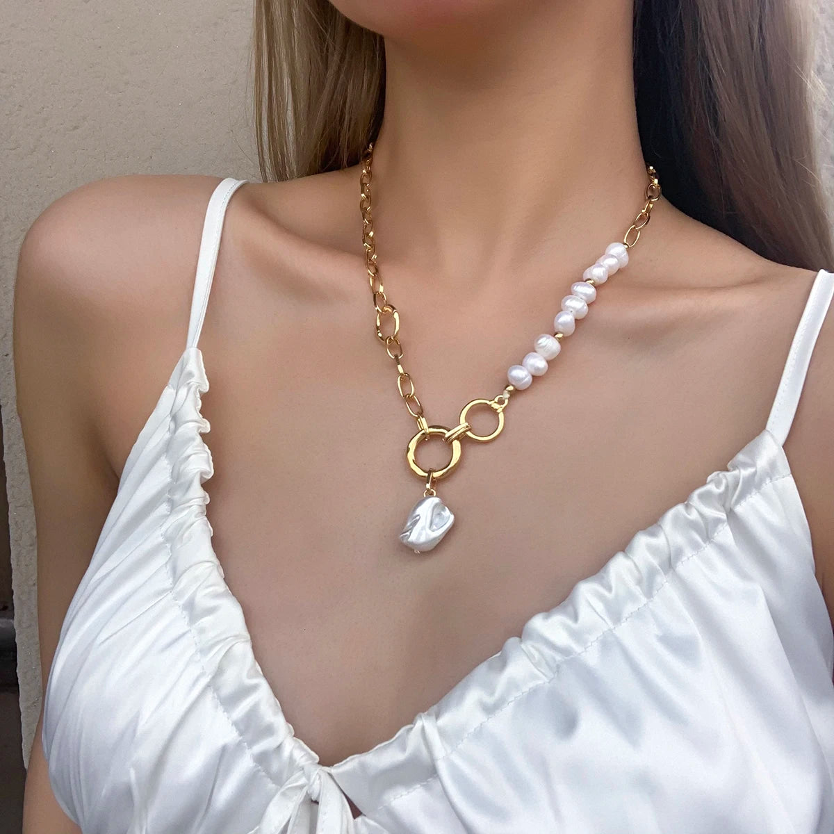 Flashbuy Bohemia Gold Color Metal Chain Pendant Necklace for Women Creative Geometric Statement Fashion Jewelry