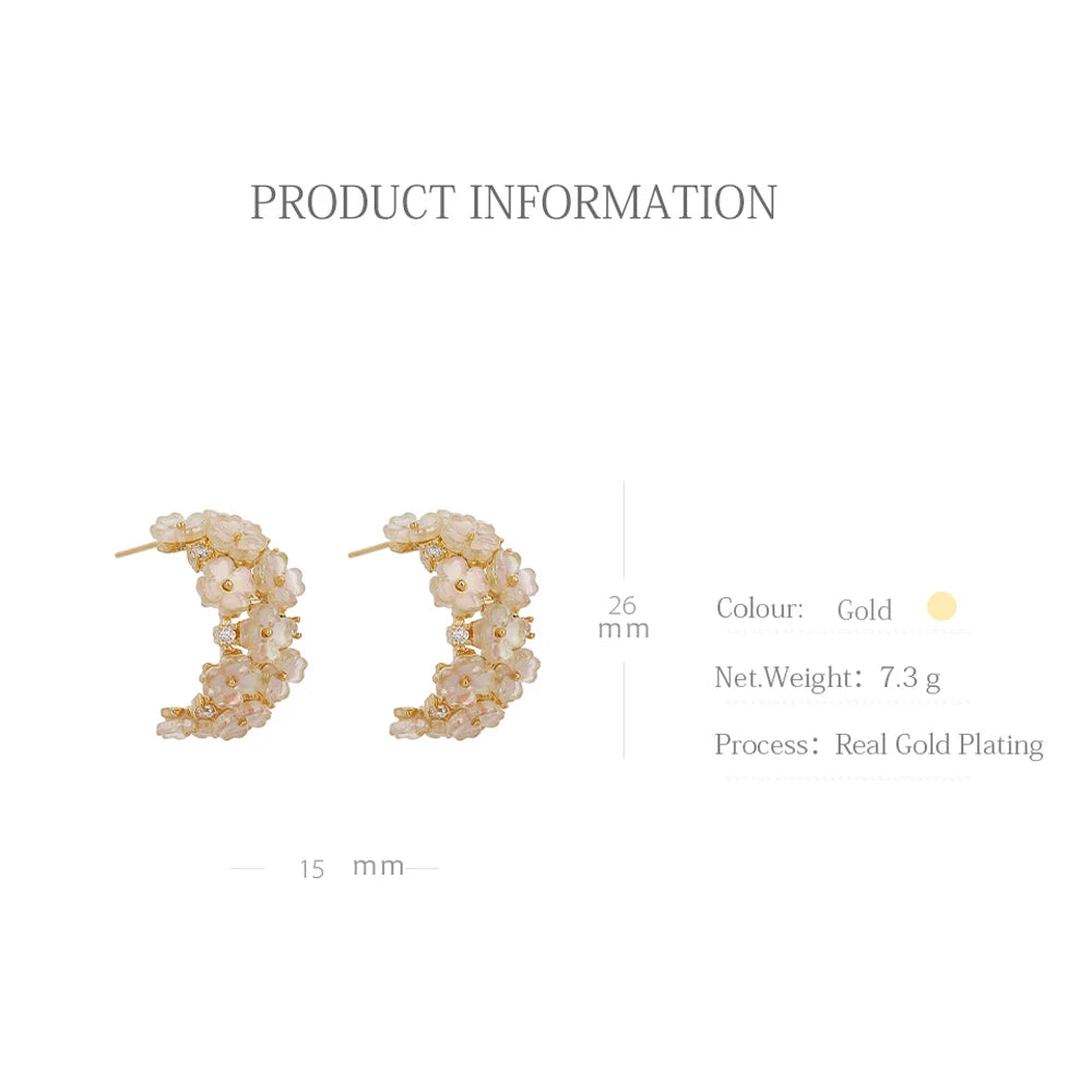 Yhpup Cute Natural Shell Flower Stud Earrings for Women Korean Geometric Small Earrings Copper Jewelry Boucle D'Oreille Femme