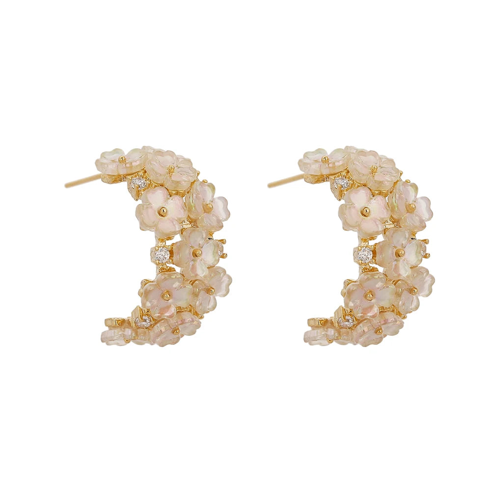 Yhpup Cute Natural Shell Flower Stud Earrings for Women Korean Geometric Small Earrings Copper Jewelry Boucle D'Oreille Femme