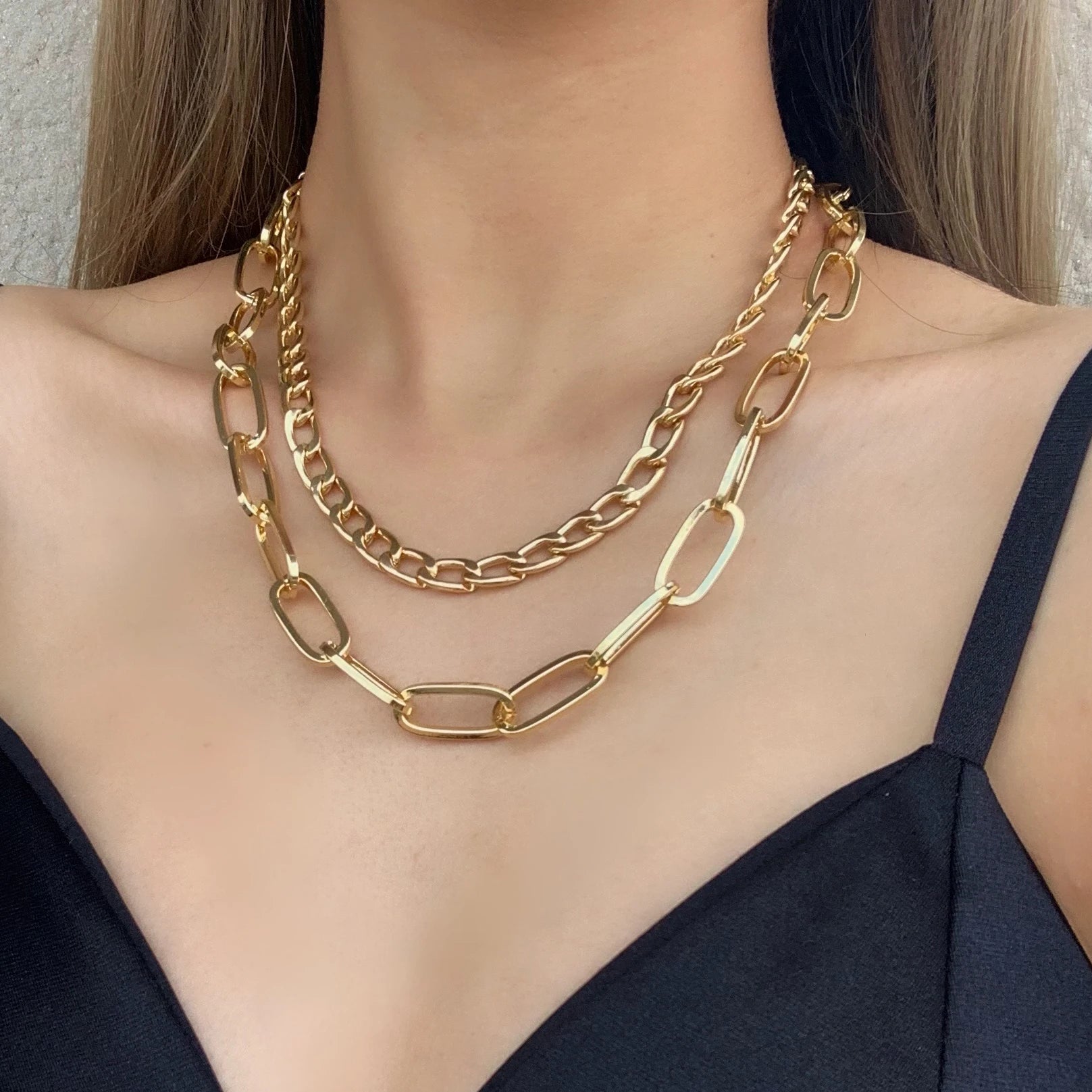 Flashbuy Bohemia Gold Color Metal Chain Pendant Necklace for Women Creative Geometric Statement Fashion Jewelry