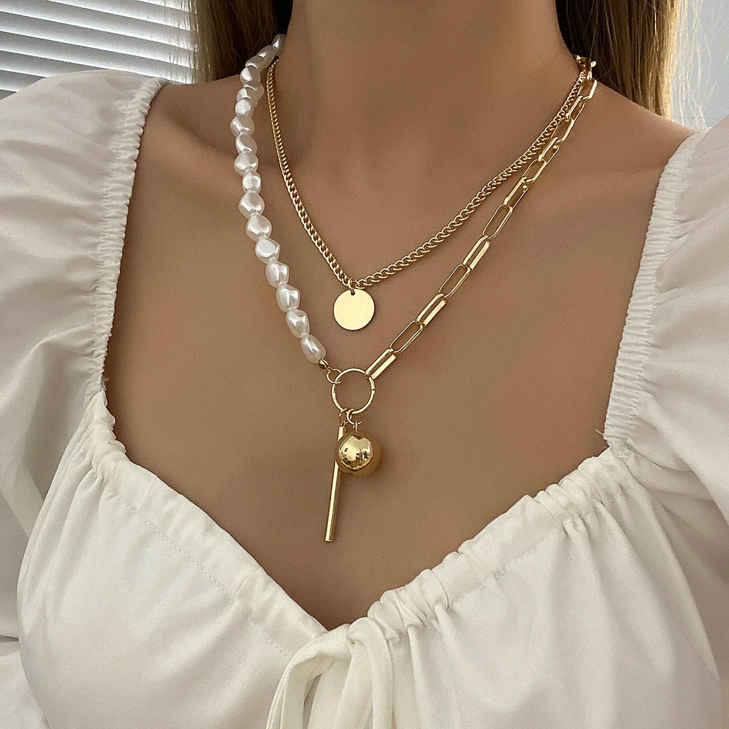 Flashbuy Bohemia Gold Color Metal Chain Pendant Necklace for Women Creative Geometric Statement Fashion Jewelry