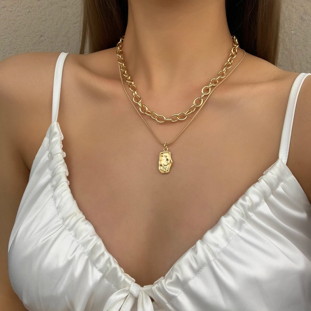 Flashbuy Bohemia Gold Color Metal Chain Pendant Necklace for Women Creative Geometric Statement Fashion Jewelry