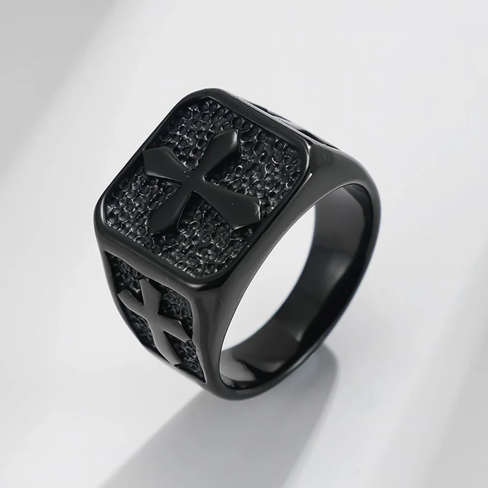 Fashion Cross Signet Ring Rock Punk Stainless Steel Male Party Wedding Rings Chunky Finger Jewelry