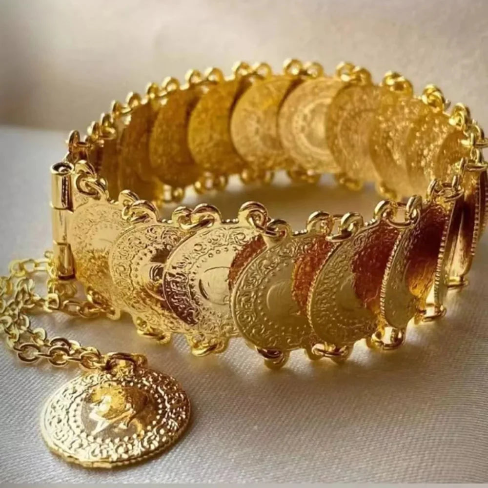Arabian Dubai Wedding Jewelry Gold Plated Coin Bracelet Free Shipping Item My Order Set Bracelets Luxury Bracelet Women Bangles