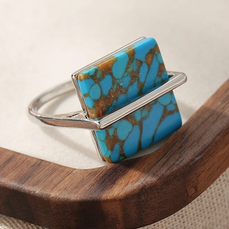 Vintage Square Statement Ring Minimalist Retro Jewelry for Women, Chic Vacation & Party Accessory
