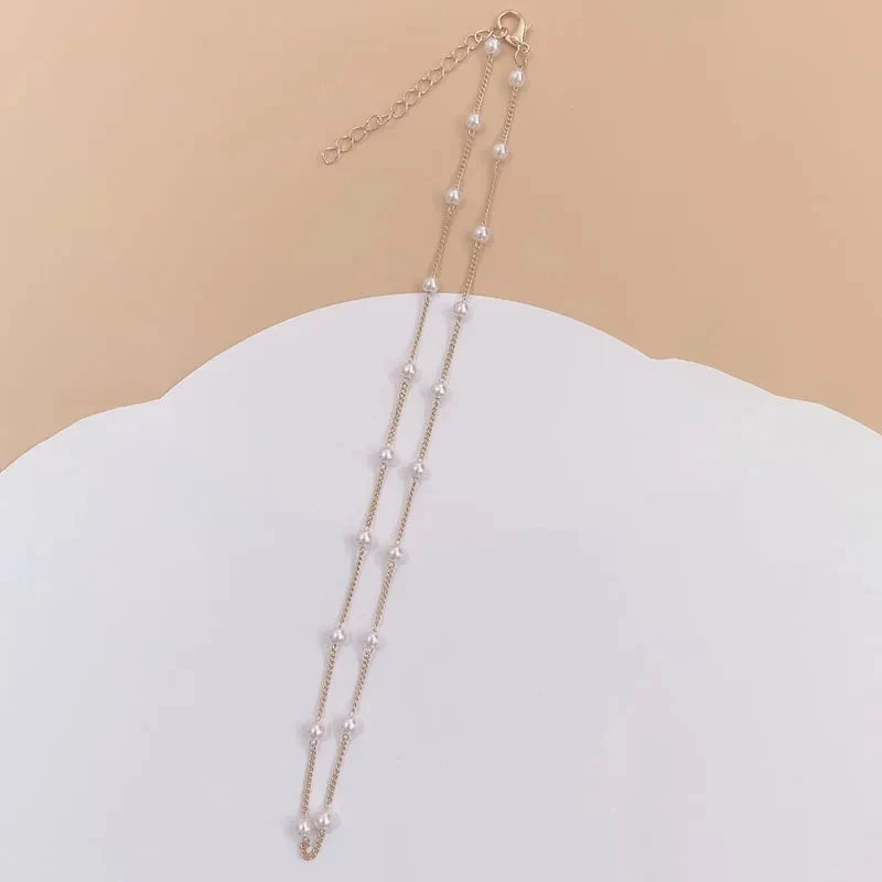 Beads Women's Neck Chain Kpop Pearl Lace Gold Color Goth Choker Jewelry On The Pendant 2024 Collar For Girl