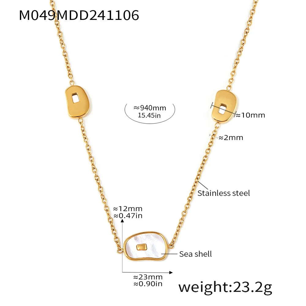 Elegant Long Necklace for Women White Shell Pendant Stainless Steel Waterproof Chain Charm Sweater Jewelry Wholesale