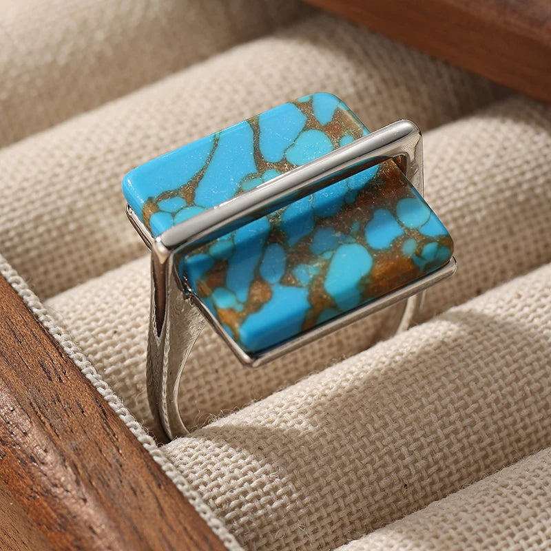 Vintage Square Statement Ring Minimalist Retro Jewelry for Women, Chic Vacation & Party Accessory
