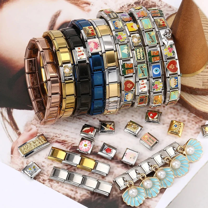 Pandach New Fashion Star Moon Black Cat Owl Lipstick Italian Charms Links Fit 9mm Bracelets Stainless Steel DIY Jewelry Making