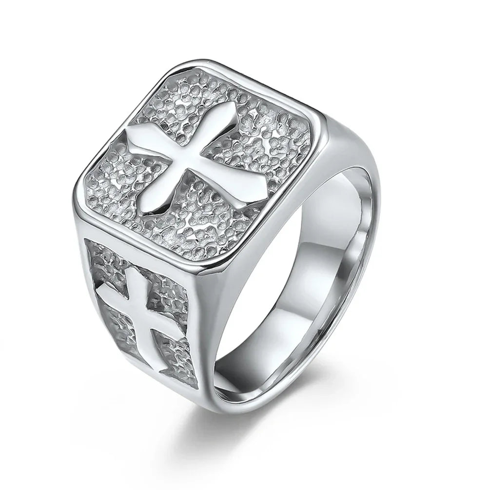 Fashion Cross Signet Ring Rock Punk Stainless Steel Male Party Wedding Rings Chunky Finger Jewelry