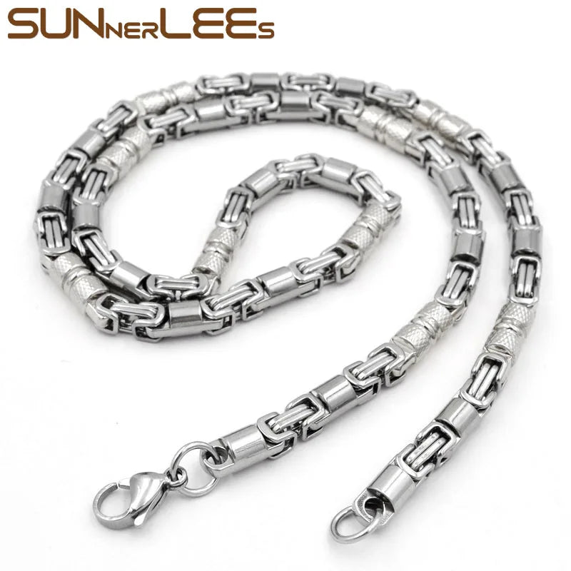 SUNNERLEES SC42 N 316L Stainless Steel Necklace 6mm Geometric Byzantine Link Chain Silver Color Gold Plated Men Women Jewelry
