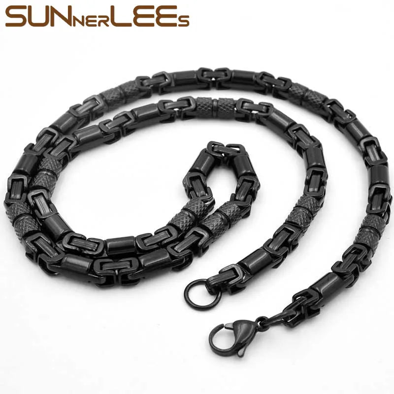 SUNNERLEES SC42 N 316L Stainless Steel Necklace 6mm Geometric Byzantine Link Chain Silver Color Gold Plated Men Women Jewelry