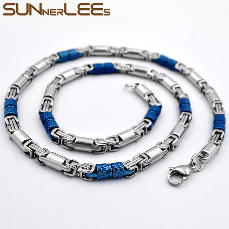 SUNNERLEES SC42 N 316L Stainless Steel Necklace 6mm Geometric Byzantine Link Chain Silver Color Gold Plated Men Women Jewelry