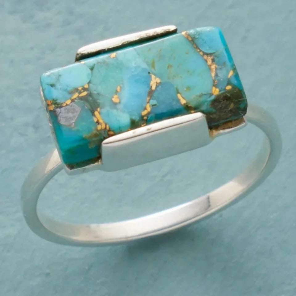 Vintage Square Statement Ring Minimalist Retro Jewelry for Women, Chic Vacation & Party Accessory