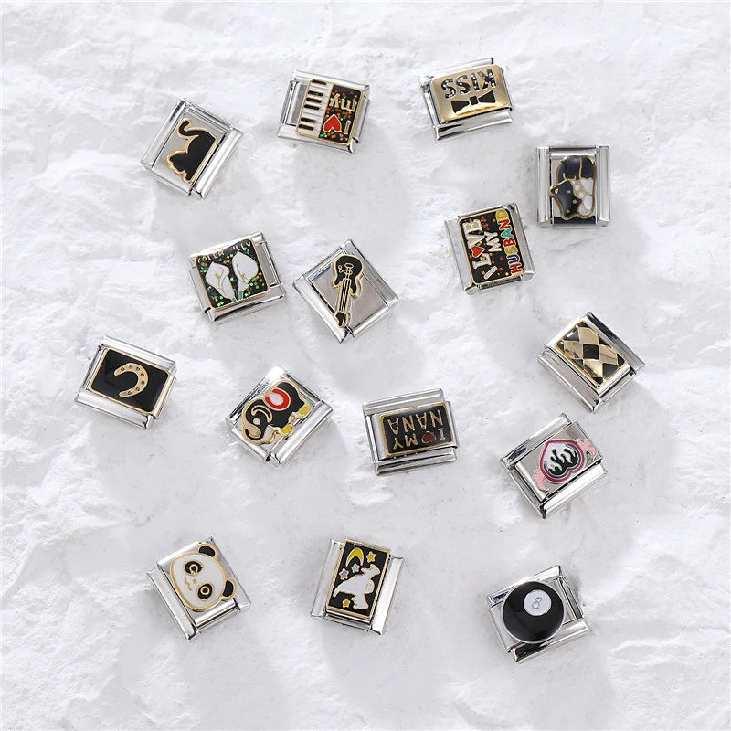 Pandach New Fashion Star Moon Black Cat Owl Lipstick Italian Charms Links Fit 9mm Bracelets Stainless Steel DIY Jewelry Making