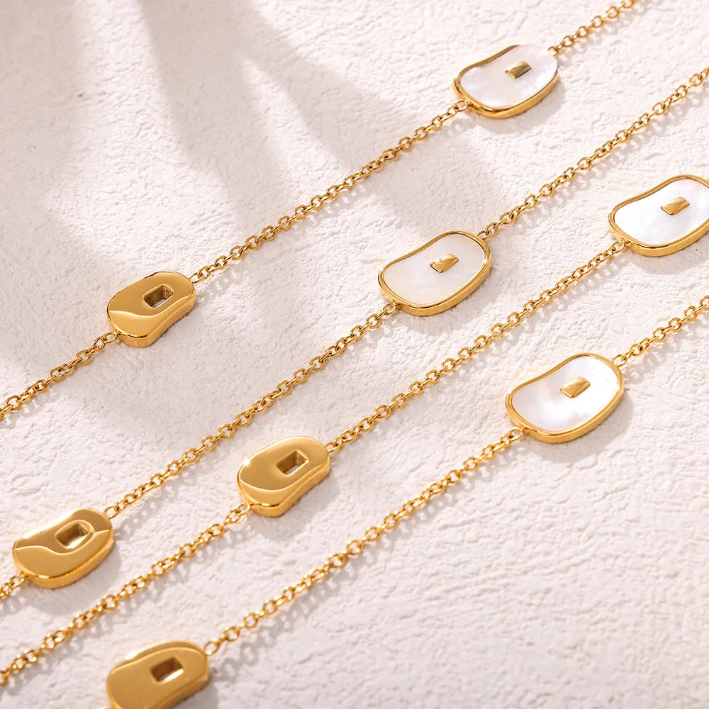 Elegant Long Necklace for Women White Shell Pendant Stainless Steel Waterproof Chain Charm Sweater Jewelry Wholesale