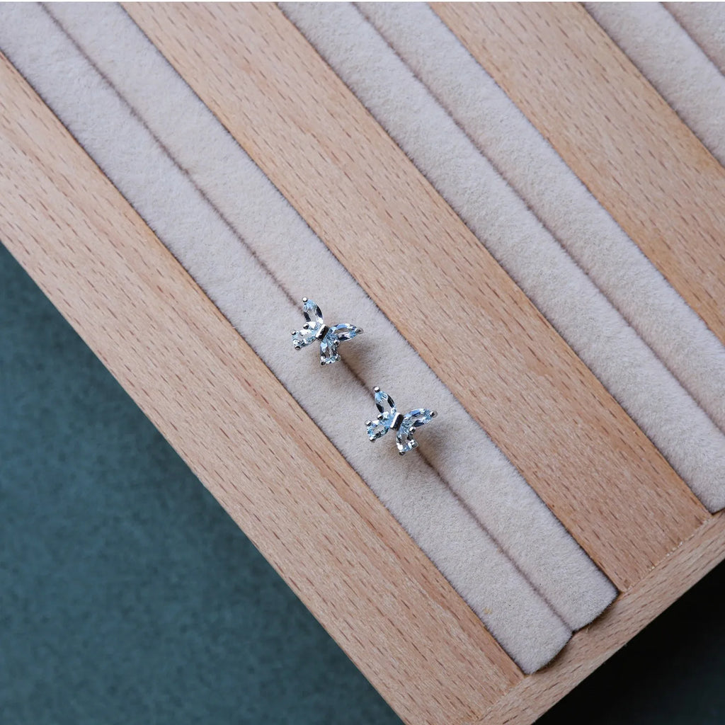 925 Sterling Silver Blue Zircon Butterfly Earrings for Women Exquisite Mini Jewelry Gift
