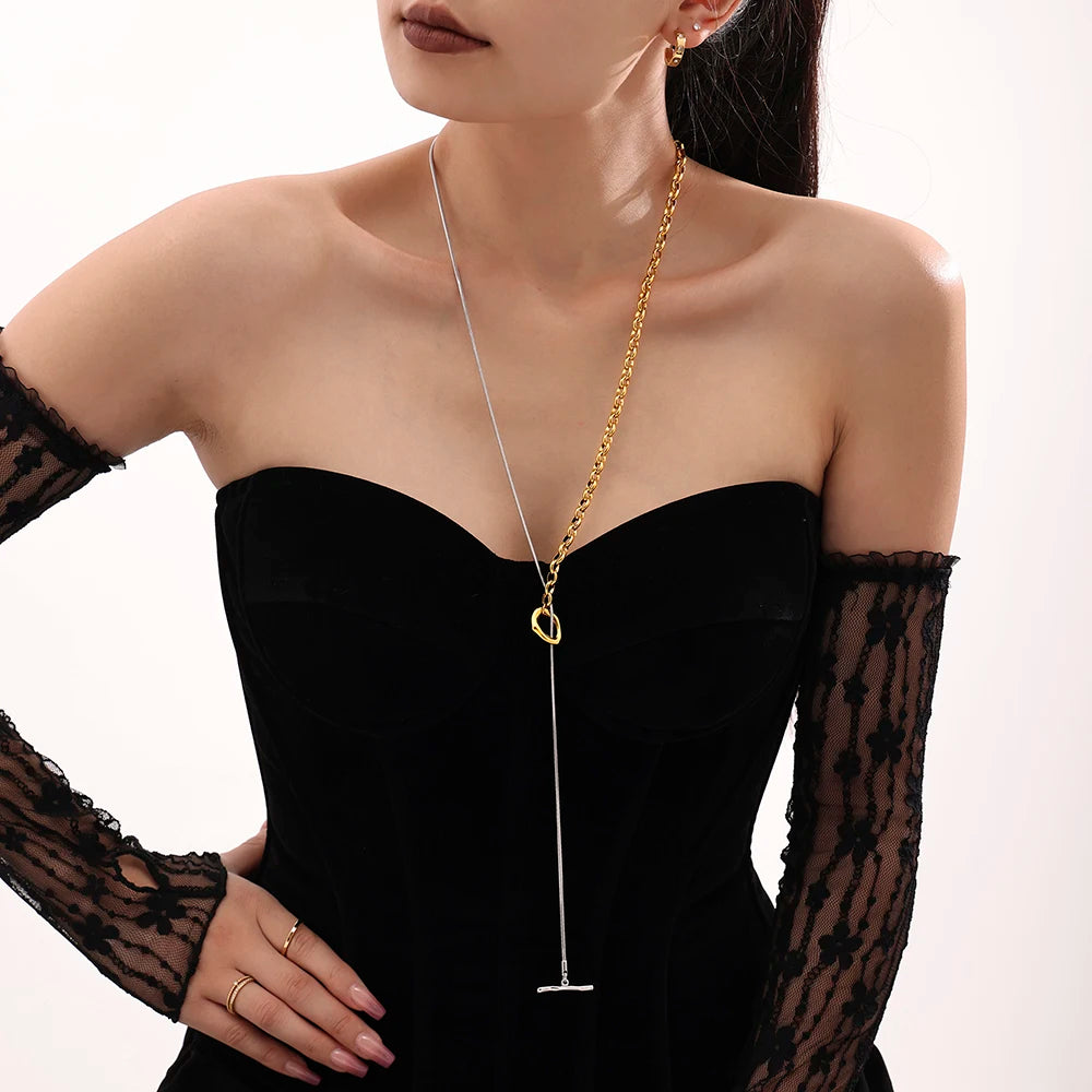 Elegant Long Necklace for Women White Shell Pendant Stainless Steel Waterproof Chain Charm Sweater Jewelry Wholesale
