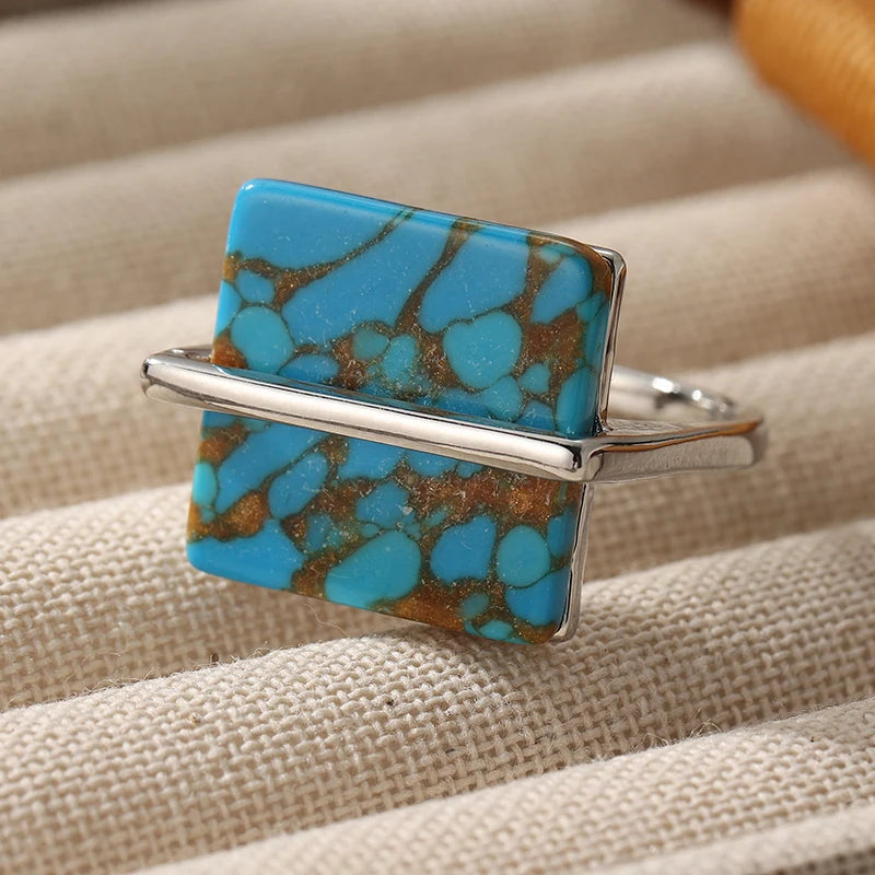 Vintage Square Statement Ring Minimalist Retro Jewelry for Women, Chic Vacation & Party Accessory