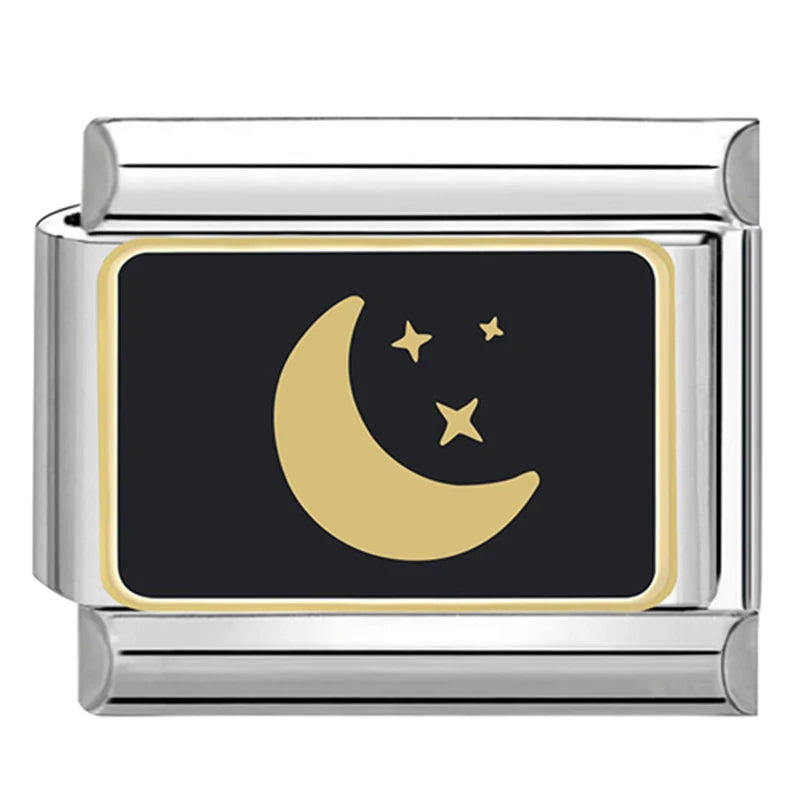 Pandach New Fashion Star Moon Black Cat Owl Lipstick Italian Charms Links Fit 9mm Bracelets Stainless Steel DIY Jewelry Making