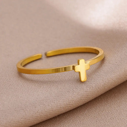 Cross Rings for Women Gold Color Opening Stainless Steel Ring 2024 Trend Party Wedding Jewelry Freeshipping Items anillos mujer