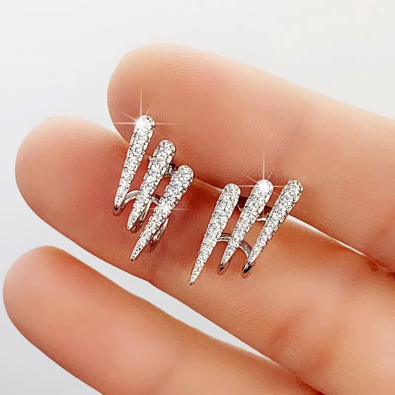 Huitan Fashion Contracted Design Lines Stud Earrings for Women Silver Color New Trendy Female Ear Piercing Accessories Jewelry