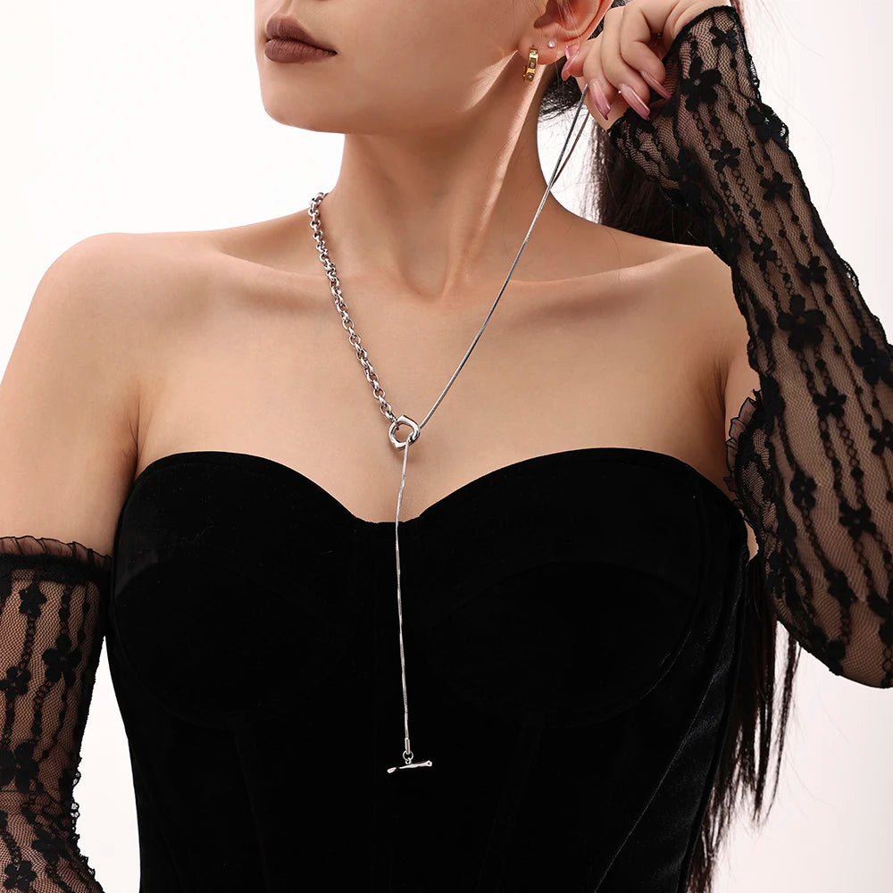 Elegant Long Necklace for Women White Shell Pendant Stainless Steel Waterproof Chain Charm Sweater Jewelry Wholesale