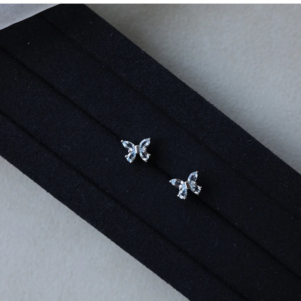 925 Sterling Silver Blue Zircon Butterfly Earrings for Women Exquisite Mini Jewelry Gift
