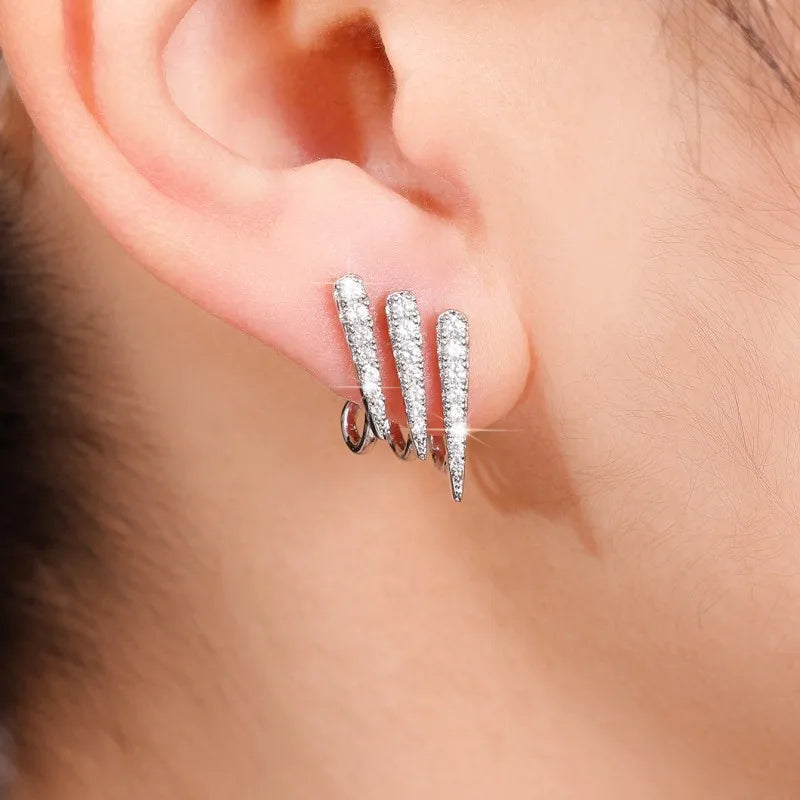 Huitan Fashion Contracted Design Lines Stud Earrings for Women Silver Color New Trendy Female Ear Piercing Accessories Jewelry