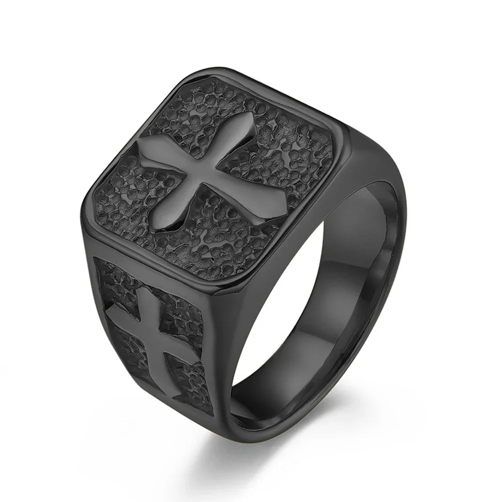 Fashion Cross Signet Ring Rock Punk Stainless Steel Male Party Wedding Rings Chunky Finger Jewelry