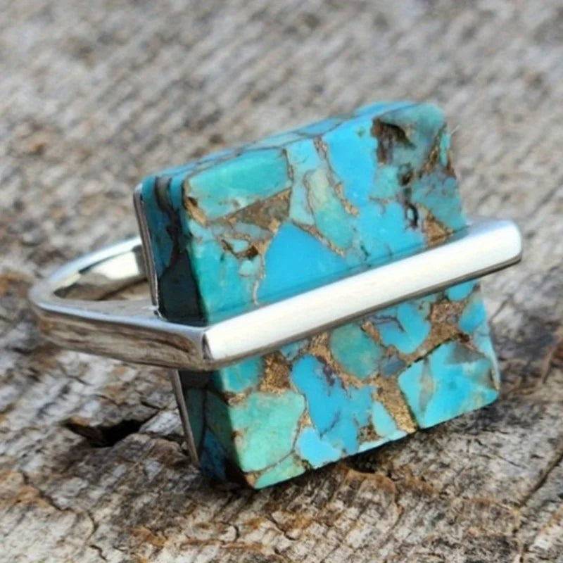 Vintage Square Statement Ring Minimalist Retro Jewelry for Women, Chic Vacation & Party Accessory