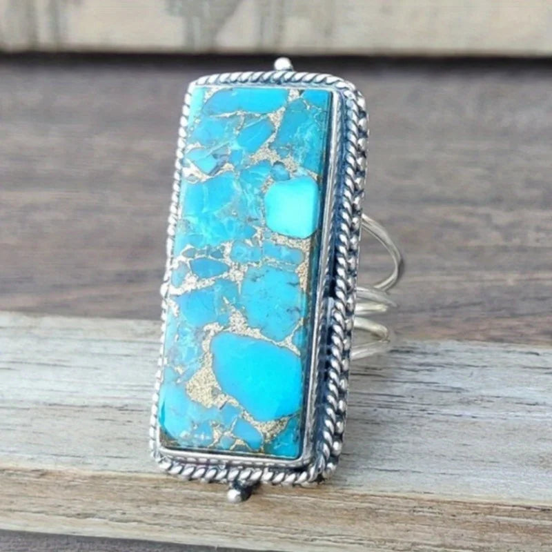Vintage Square Statement Ring Minimalist Retro Jewelry for Women, Chic Vacation & Party Accessory