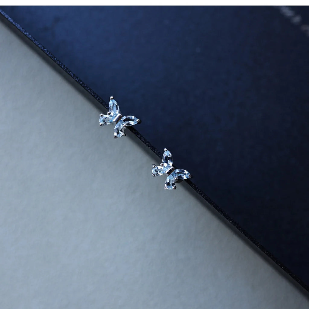 925 Sterling Silver Blue Zircon Butterfly Earrings for Women Exquisite Mini Jewelry Gift