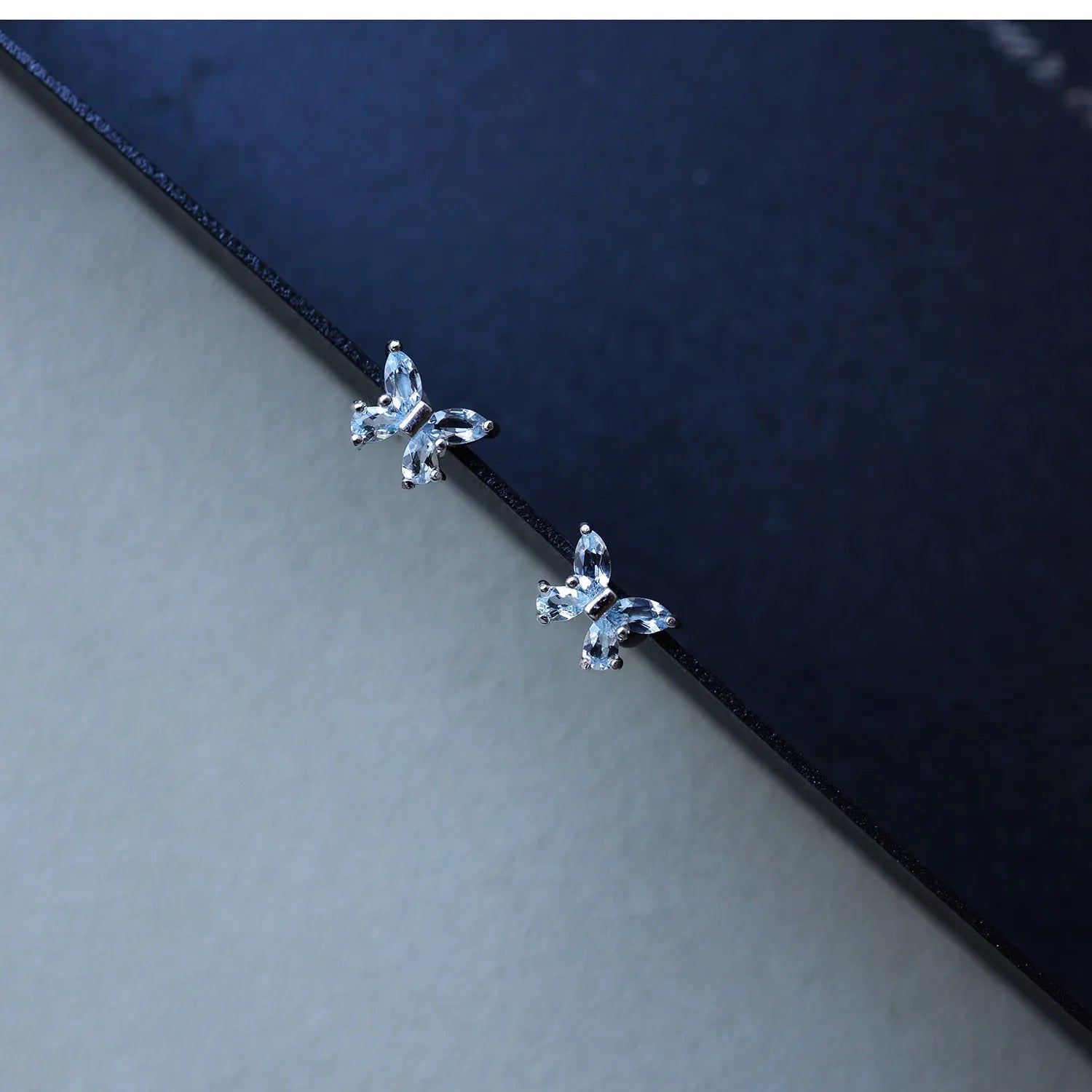 925 Sterling Silver Blue Zircon Butterfly Earrings for Women Exquisite Mini Jewelry Gift