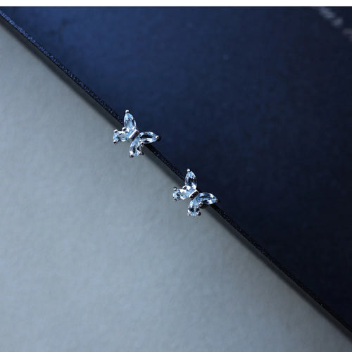 925 Sterling Silver Blue Zircon Butterfly Earrings for Women Exquisite Mini Jewelry Gift
