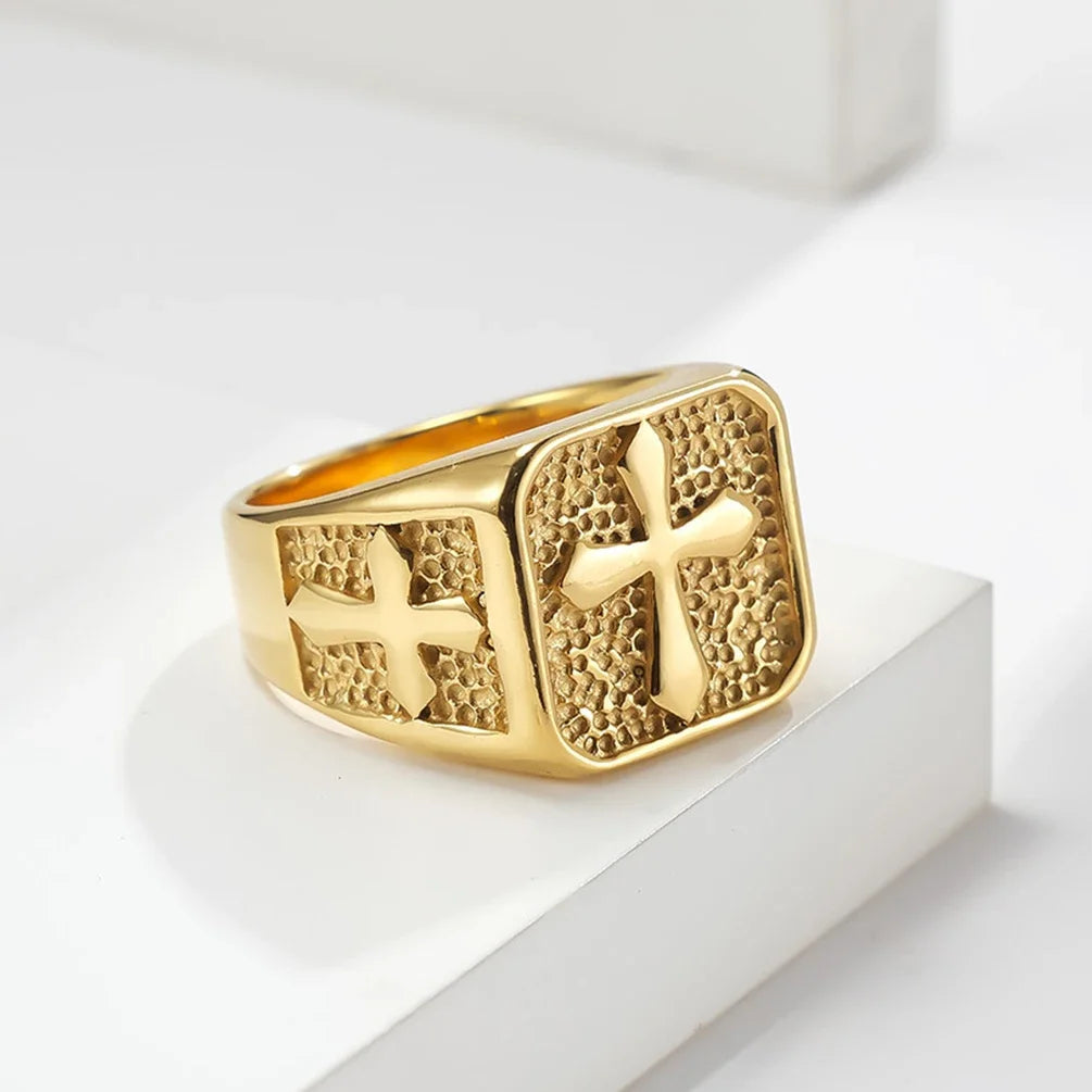 Fashion Cross Signet Ring Rock Punk Stainless Steel Male Party Wedding Rings Chunky Finger Jewelry