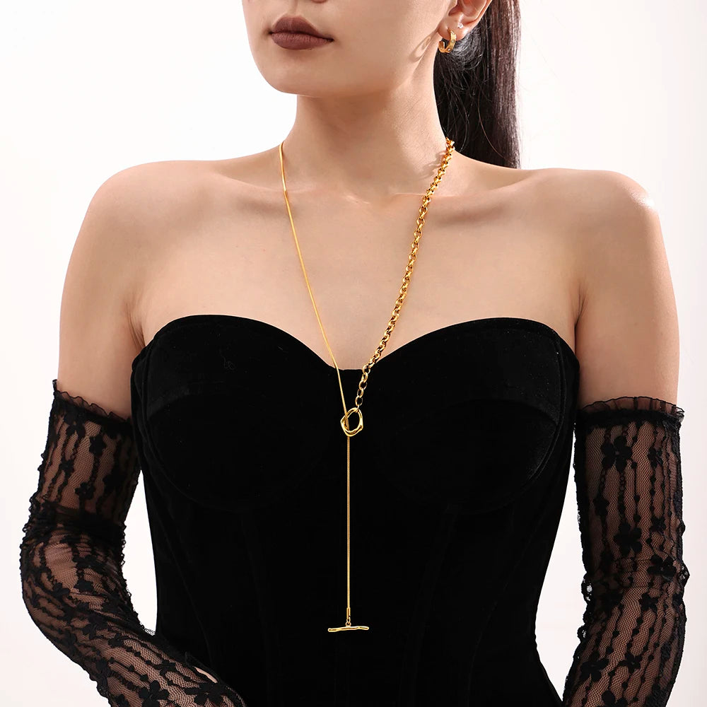 Elegant Long Necklace for Women White Shell Pendant Stainless Steel Waterproof Chain Charm Sweater Jewelry Wholesale