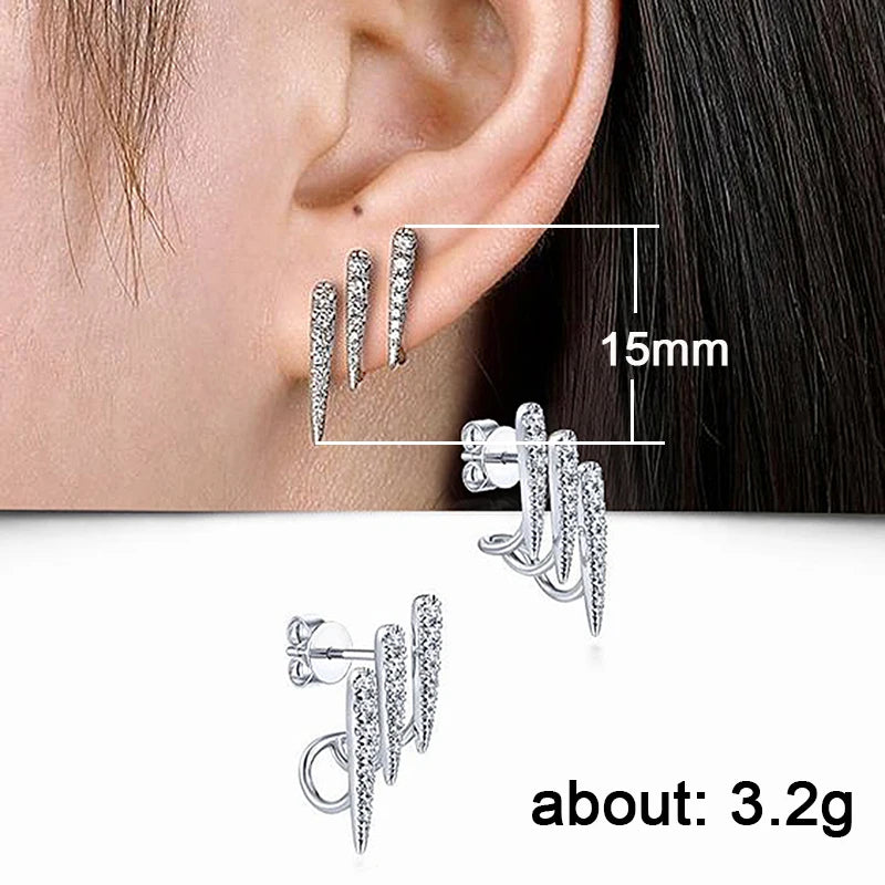 Huitan Fashion Contracted Design Lines Stud Earrings for Women Silver Color New Trendy Female Ear Piercing Accessories Jewelry