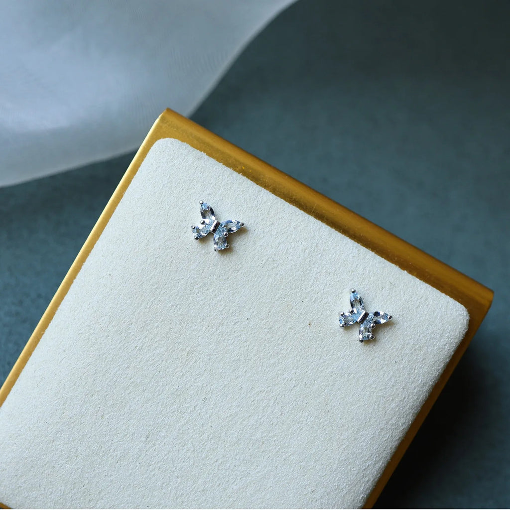925 Sterling Silver Blue Zircon Butterfly Earrings for Women Exquisite Mini Jewelry Gift