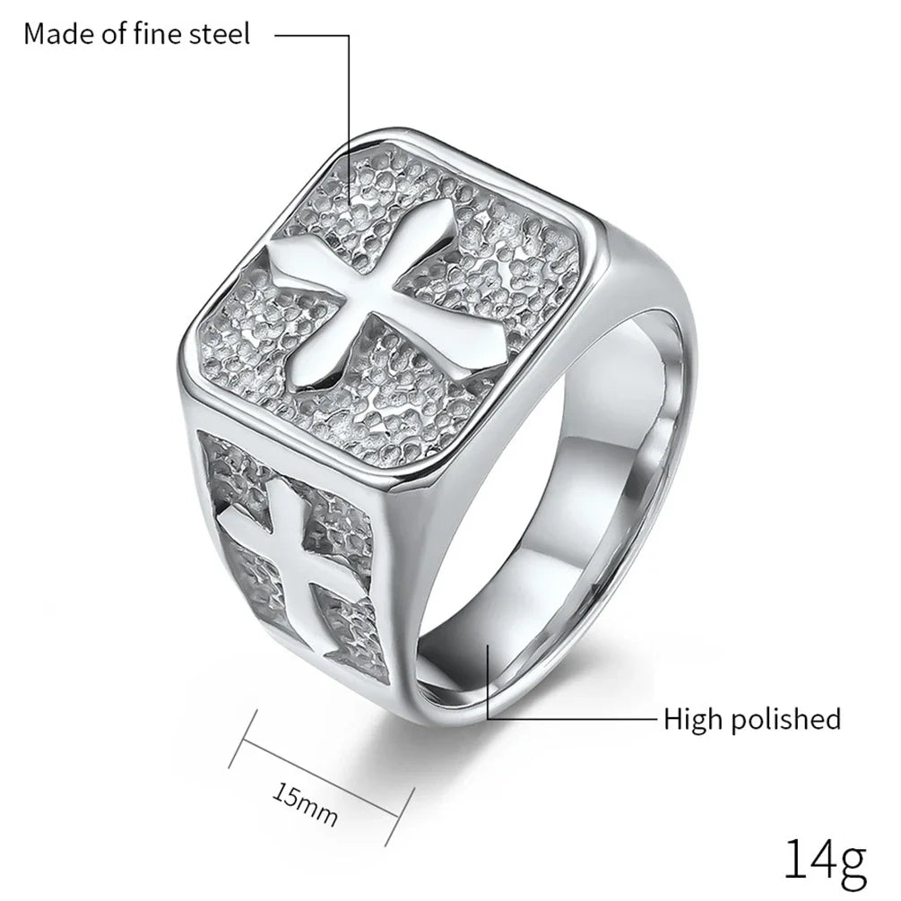 Fashion Cross Signet Ring Rock Punk Stainless Steel Male Party Wedding Rings Chunky Finger Jewelry
