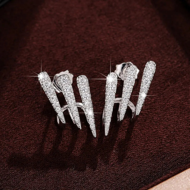 Huitan Fashion Contracted Design Lines Stud Earrings for Women Silver Color New Trendy Female Ear Piercing Accessories Jewelry