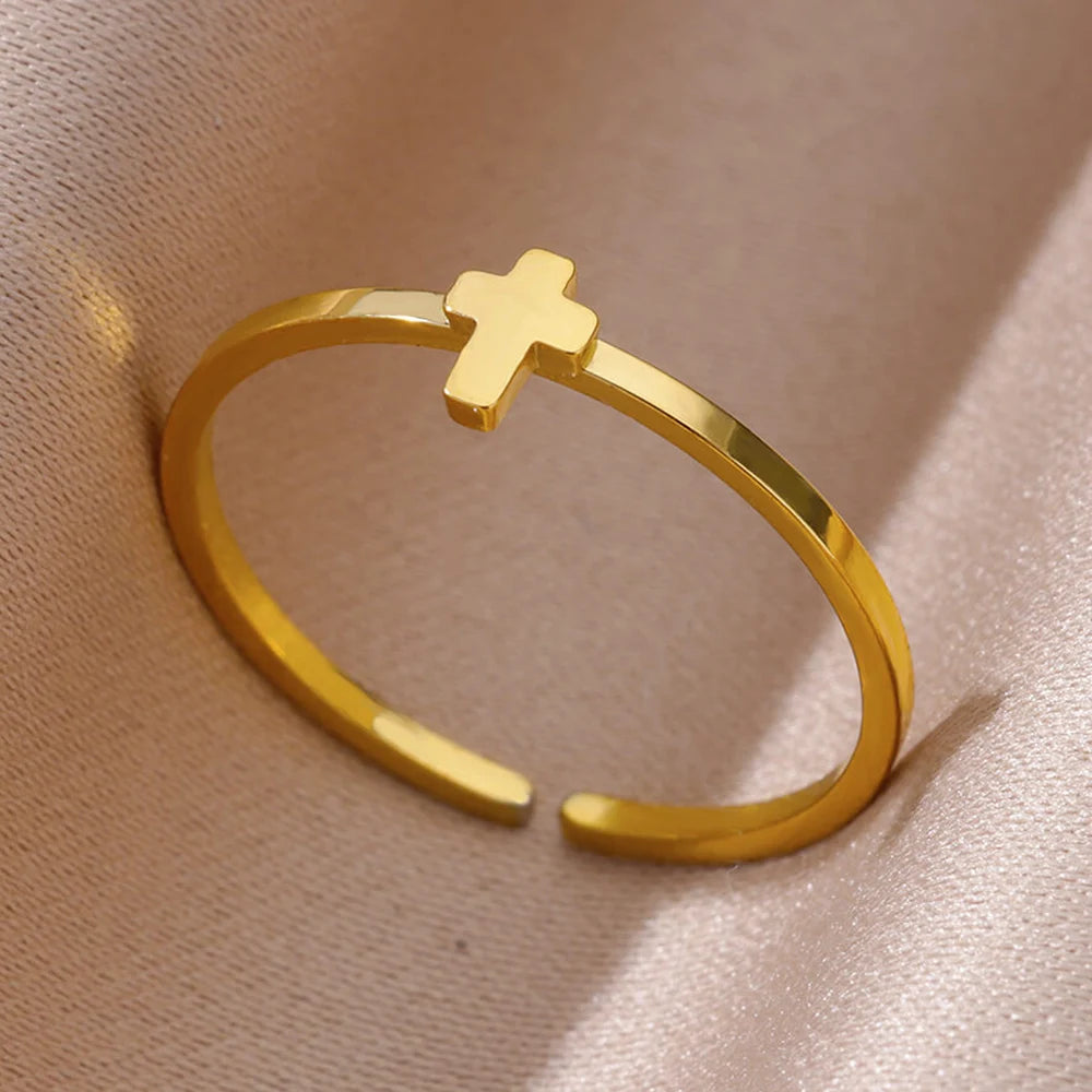 Cross Rings for Women Gold Color Opening Stainless Steel Ring 2024 Trend Party Wedding Jewelry Freeshipping Items anillos mujer