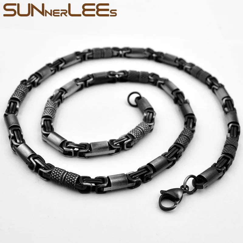 SUNNERLEES SC42 N 316L Stainless Steel Necklace 6mm Geometric Byzantine Link Chain Silver Color Gold Plated Men Women Jewelry