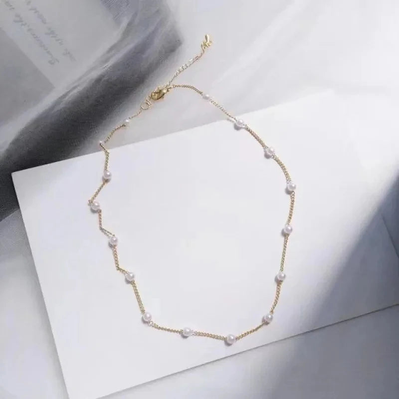 Beads Women's Neck Chain Kpop Pearl Lace Gold Color Goth Choker Jewelry On The Pendant 2024 Collar For Girl