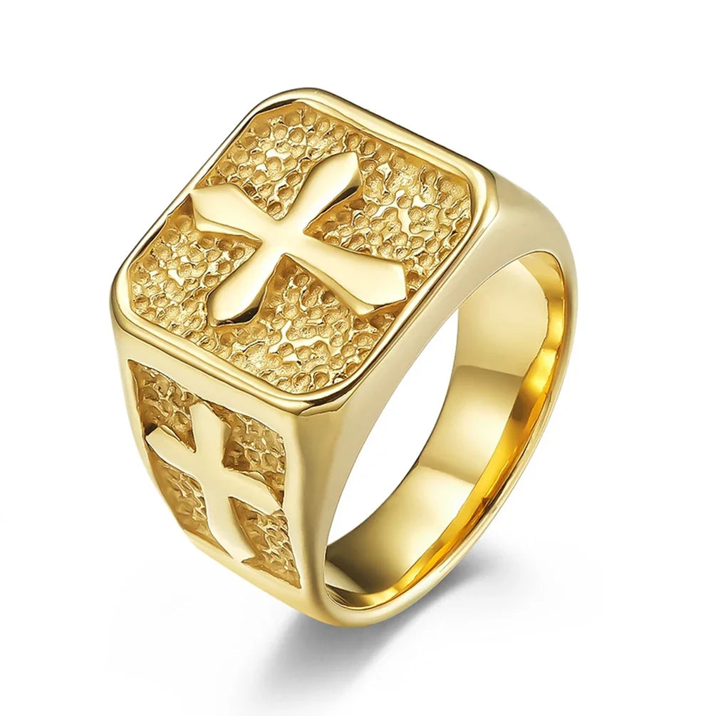 Fashion Cross Signet Ring Rock Punk Stainless Steel Male Party Wedding Rings Chunky Finger Jewelry