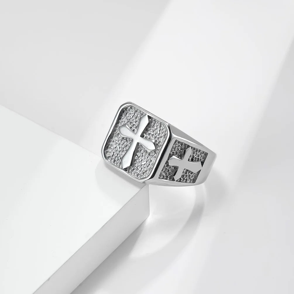 Fashion Cross Signet Ring Rock Punk Stainless Steel Male Party Wedding Rings Chunky Finger Jewelry